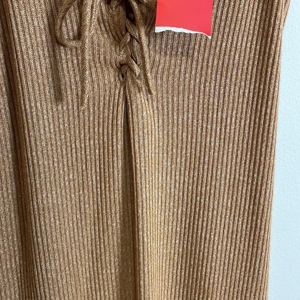 NWT F21 Ribbed Dress Small Camel Tan Tank Mini Lace Jersey Knit Stretch Babydoll - Picture 6 of 14